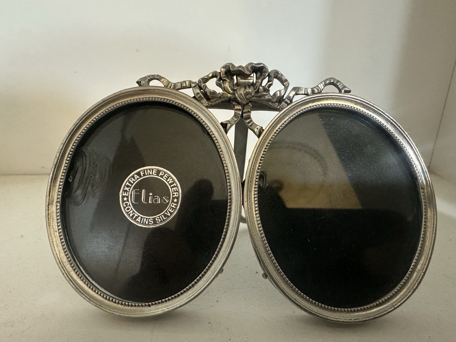 Vintage Elias Artmetal Miniature Double Oval Frame Fine Pewter Contains Silver