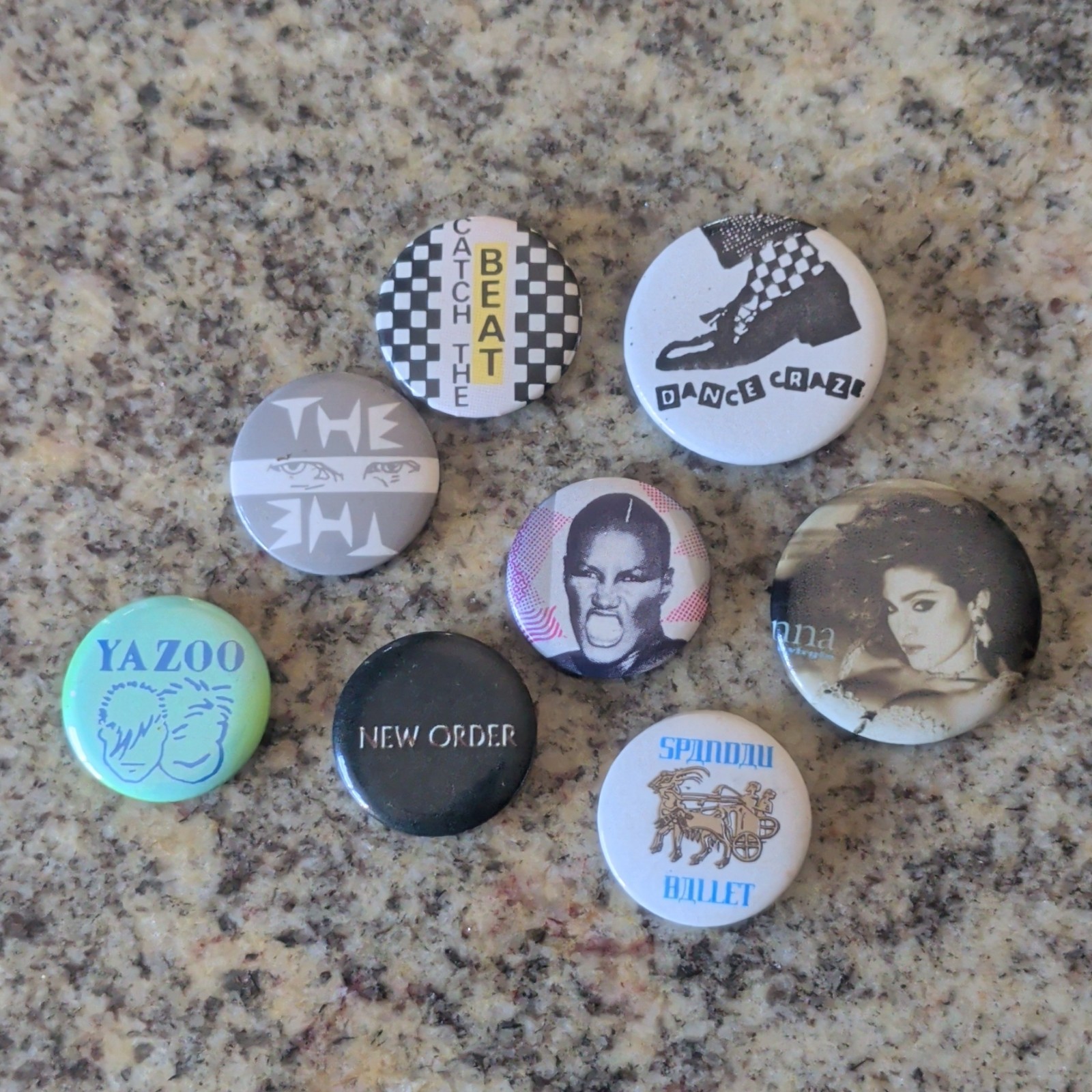 Vintage 1980s Music Pinback Button Lot (8pc) - Madonna, New Order Spandau Ballet