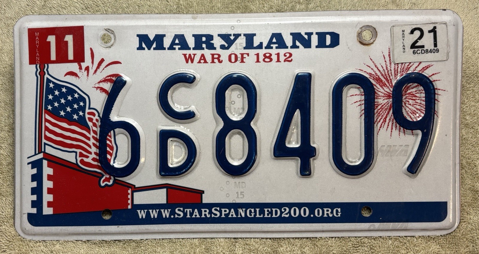 2010-2016 Maryland WAR OF 1812 License Plate AMERICAN FLAG (RANDOM PLATE#)