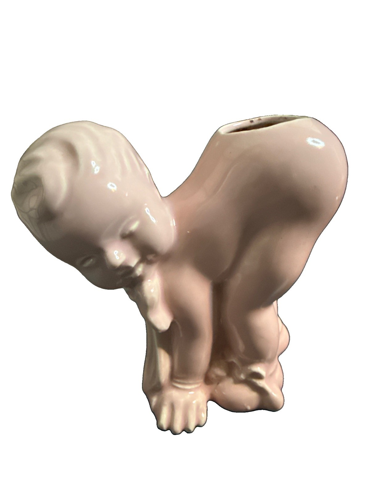 1940's Vintage Ceramic Pink Kewpie Baby Planter Nursery Decoration