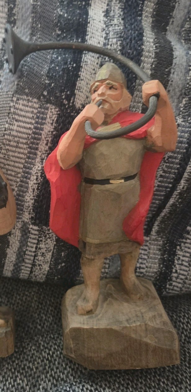 Vintage Henning Hand Carved Wooden Heimdall Viking Figure Norway Horn 9.5 Vintage Henning Hand Carved Wooden Heimdall Viking Figure Norway Horn 9.5