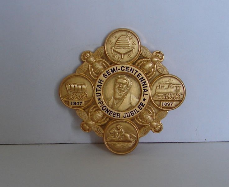 PIONEER JUBILEE GOLD 1897 UTAH LDS MORMON BADGE HISTORICAL COPY +++