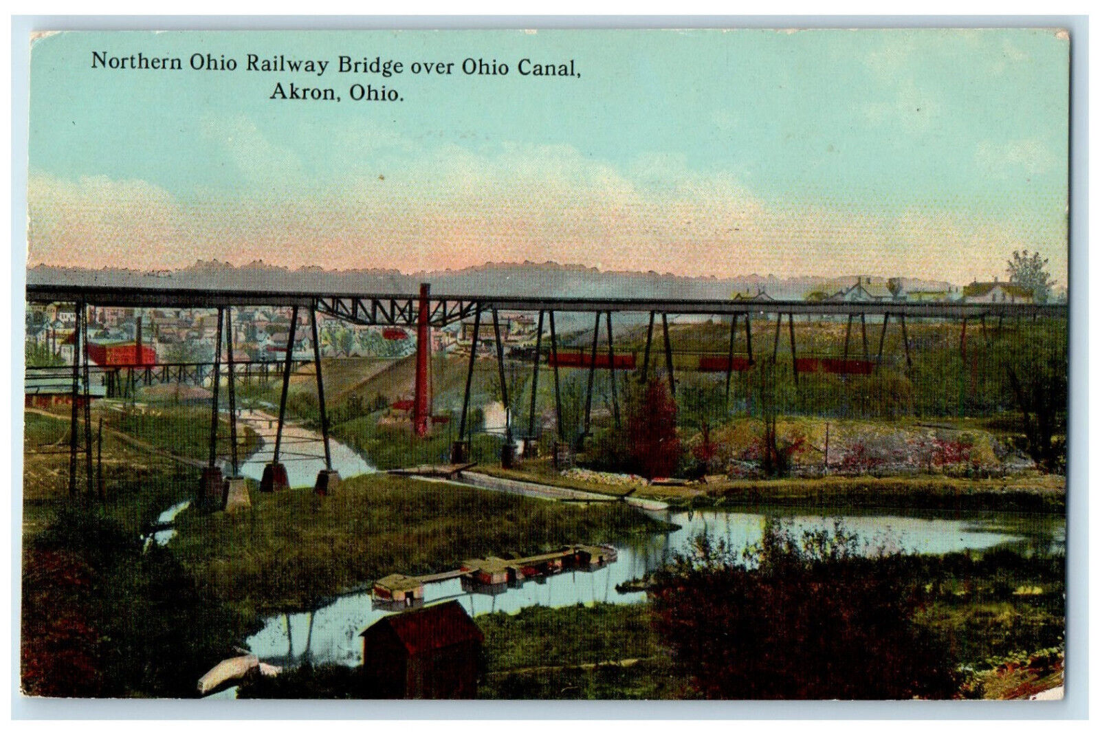 1912 Northern Ohio Railway Bridge Over Ohio Canal Akron Ohio OH Posted Postcard