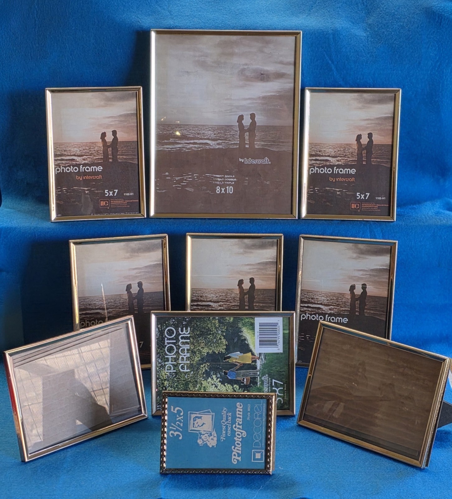 Vintage MCM Brass Gold Tone Picture Frame Lot 10 Mixed sizes (8x10 5x7 3x5)