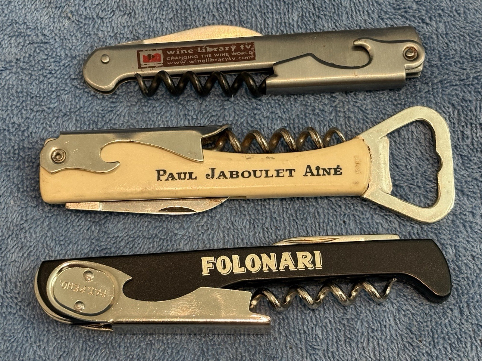 3 Vtg Waiter’s Corkscrew Wine Openers Effegi Folonari Paul Jaboulet Wine Library