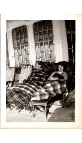 1930s Ocean Liner Photograph-Couple on Deck-Steamship Promenade Travel & Style