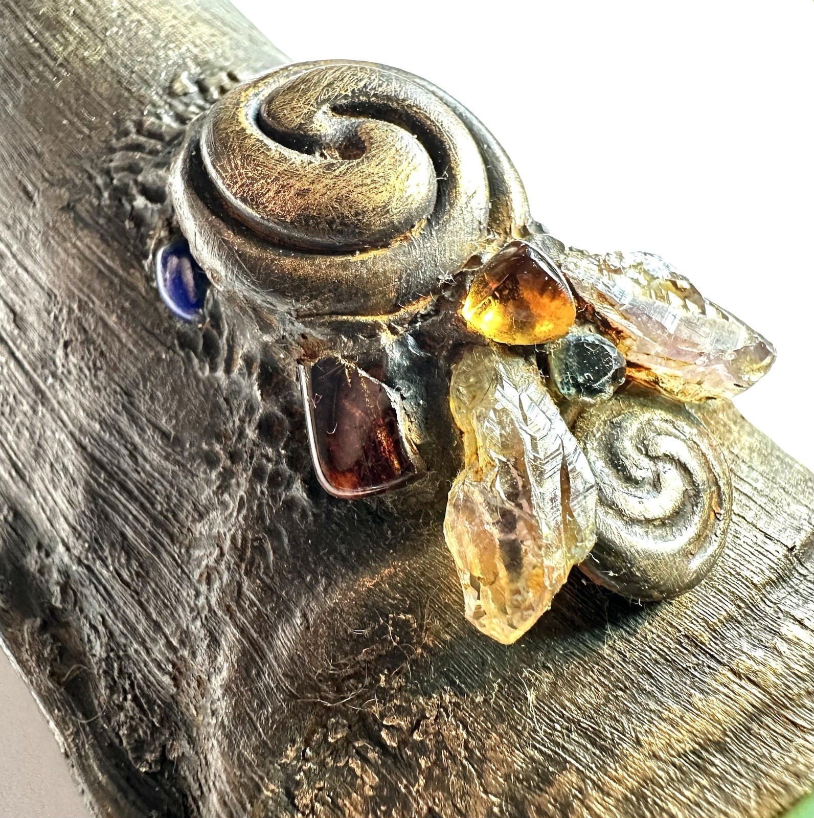 Handmade Magic Wand Real GOAT Horn Curved w/ Crystals and Moose Antler Spiral