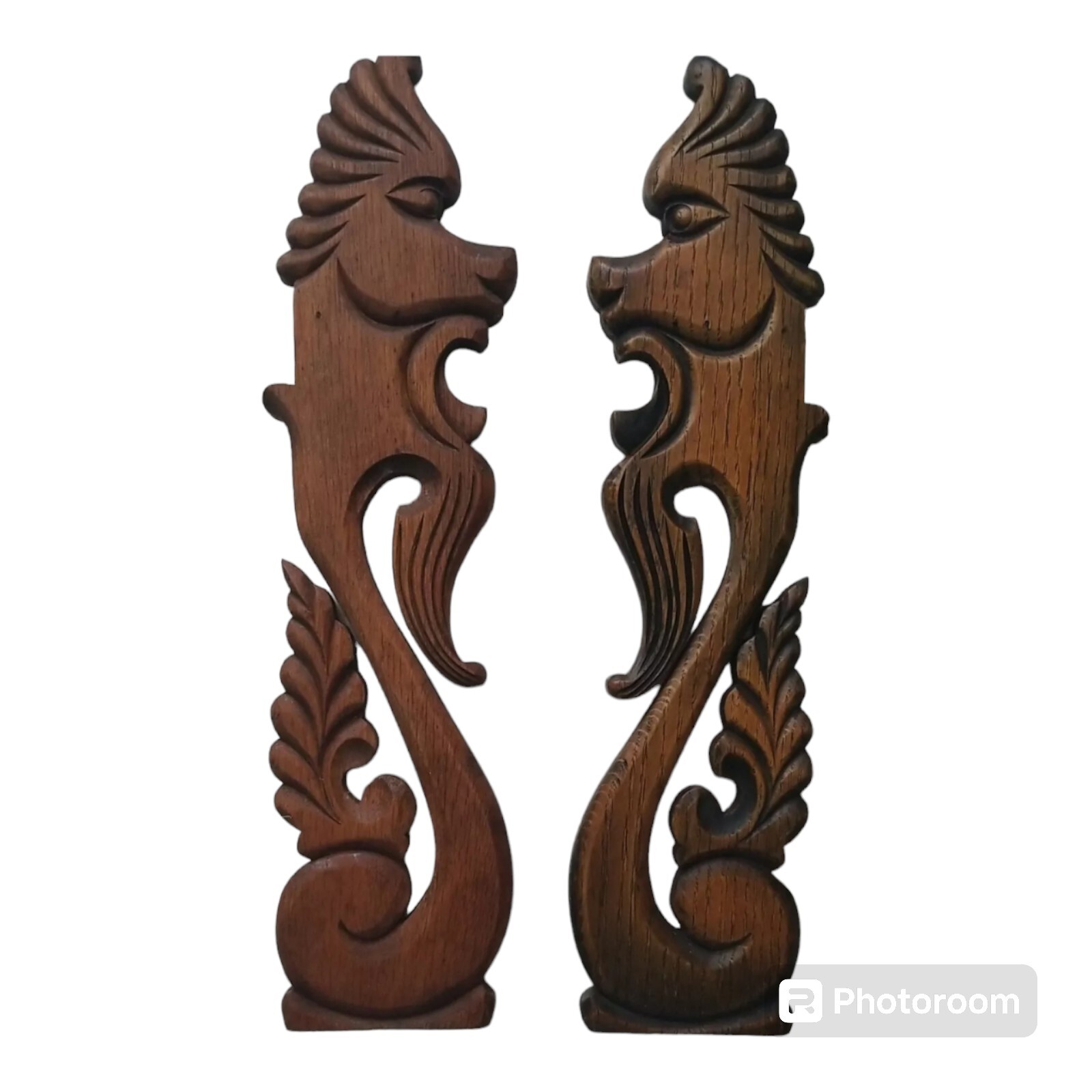ATQ Wood Foo Dog Guardian Lion Furniture Home Wall Front Door Onlay Relief Panel