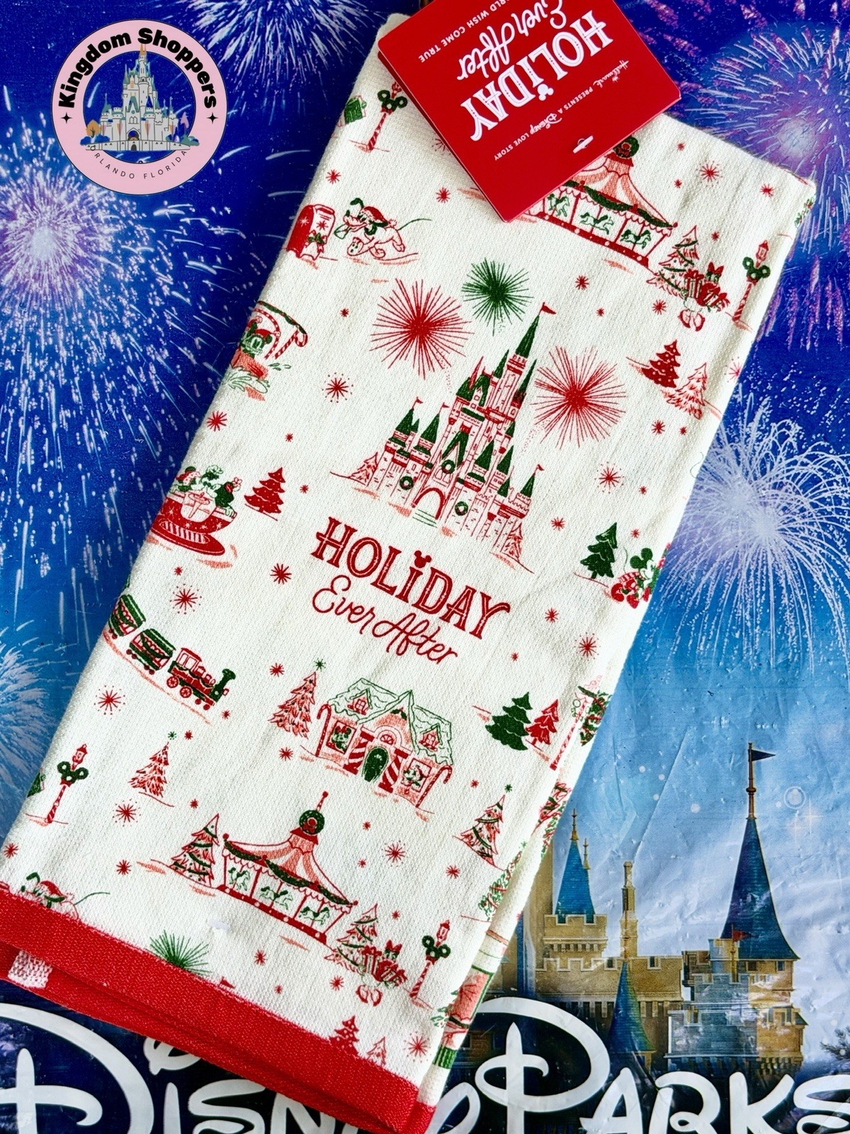 Disney Hallmark Holiday Ever After Kitchen Zrike Brands Tea Towel New