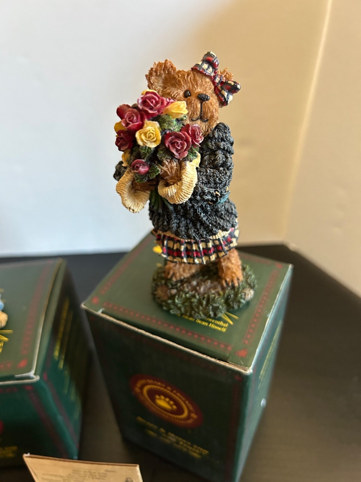 Boyds Bears & Friends Figurines: Bear With Overalls &  Bear Bouquet Set x 2