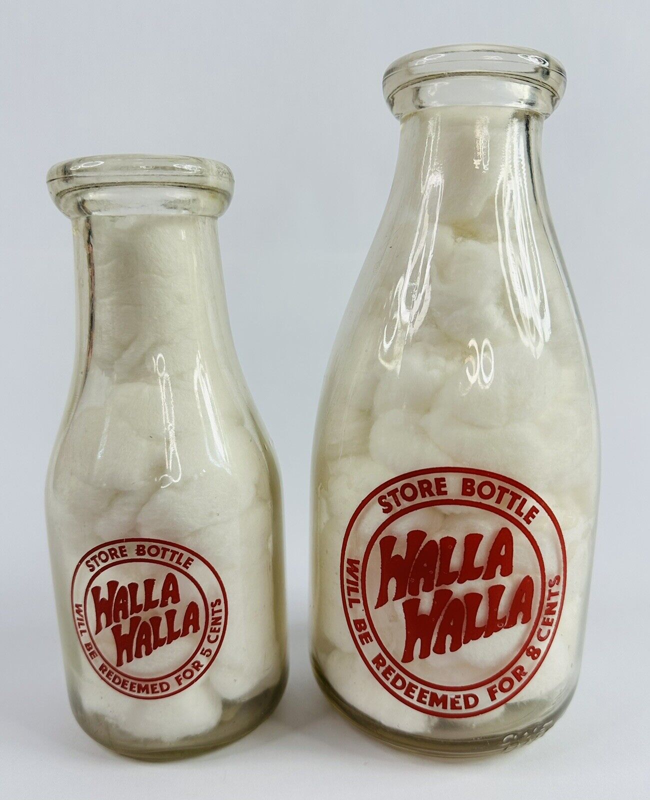 Lot Of 2 Vintage WALLA WALLA Glass Milk Bottles (5 Cents & 8 Cents)
