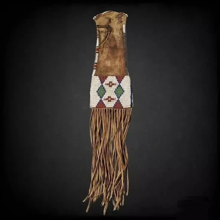 Native Indian Beaded Suede Leather tobacco Beaded pouch hide tobacco pipe bag