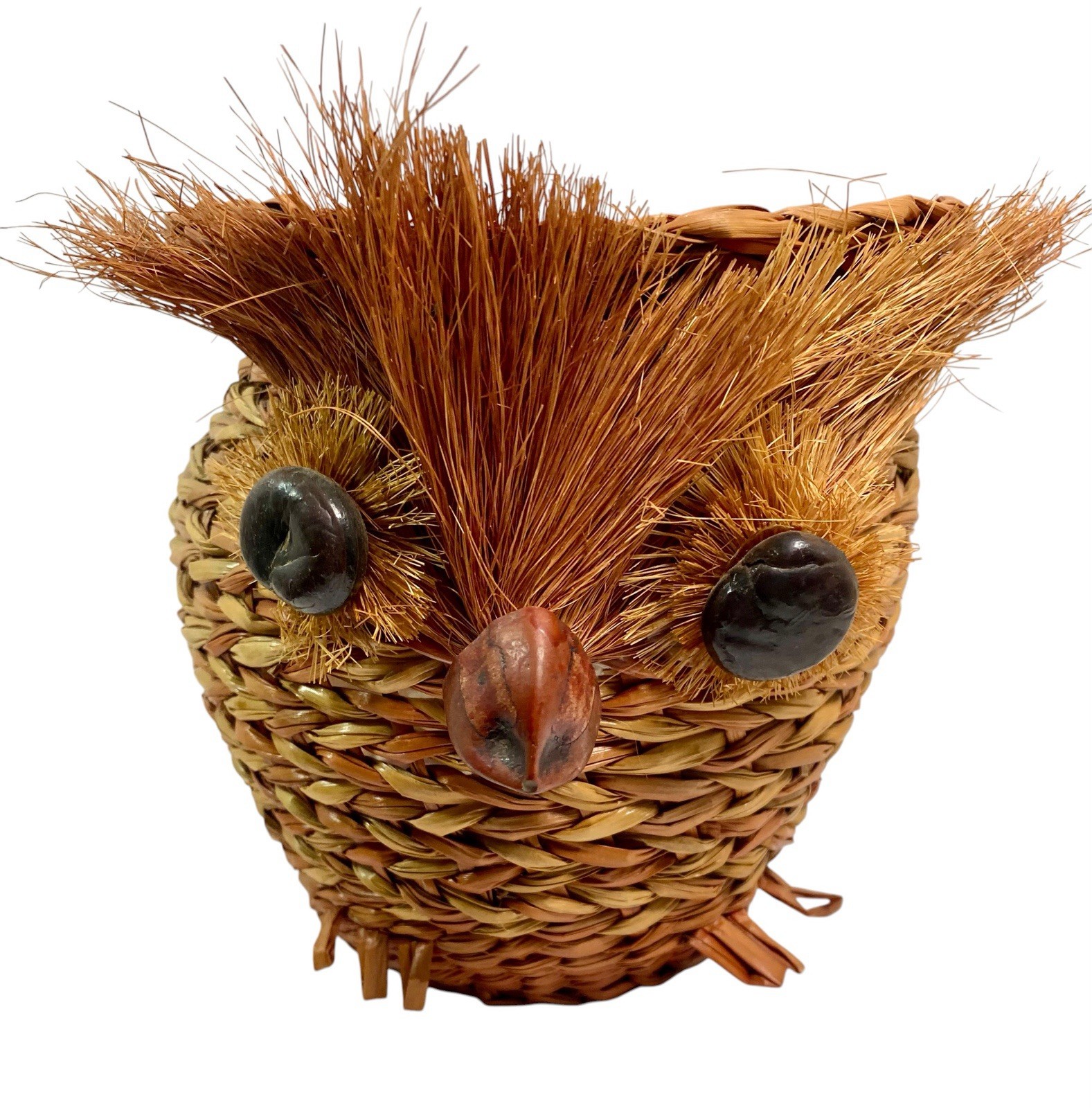 Vintage OWL Basket Wicker Rattan Planter 6\