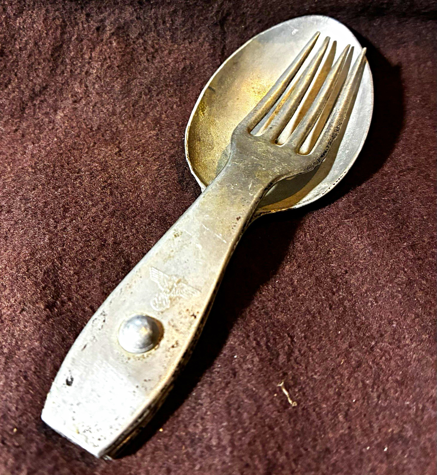 WWII German military folding spoon and fork combination aka Göffel Field Issued