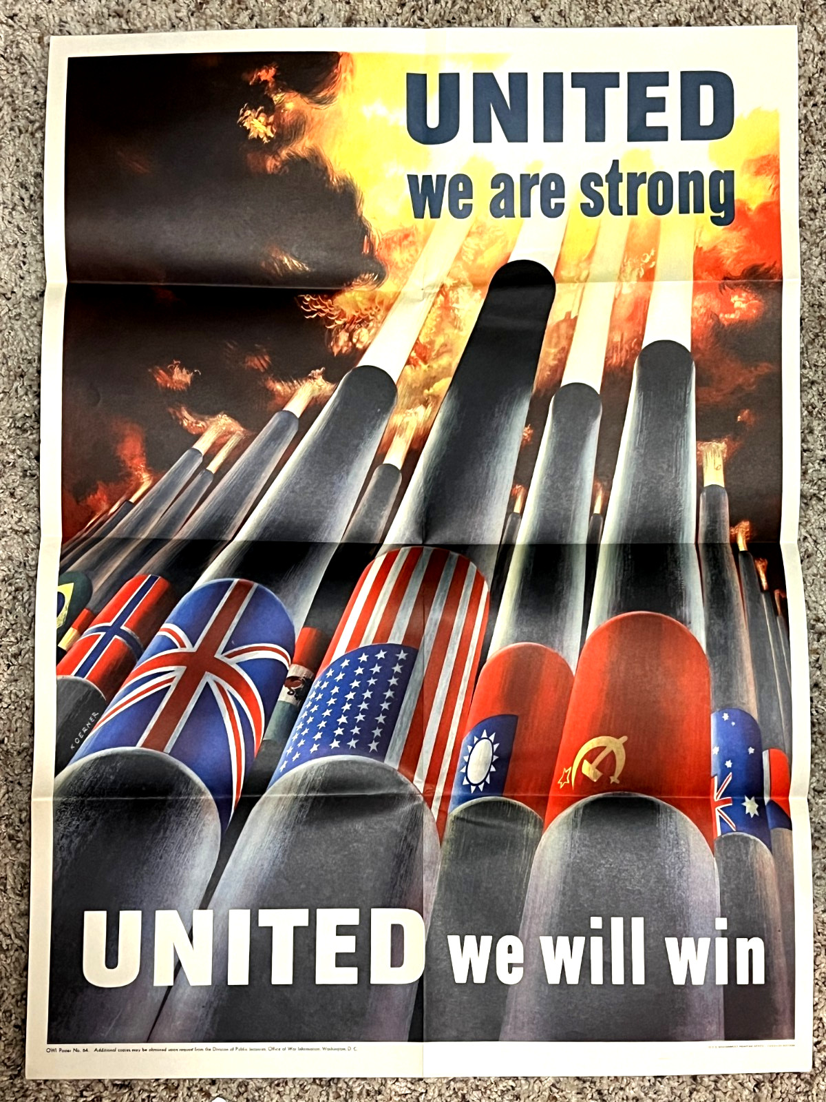 1943 OWI Poster #64 United We Are Strong US Govt Printing Office War Poster 1943 OWI Poster #64 United We Are Strong US Govt Printing Office War Poster