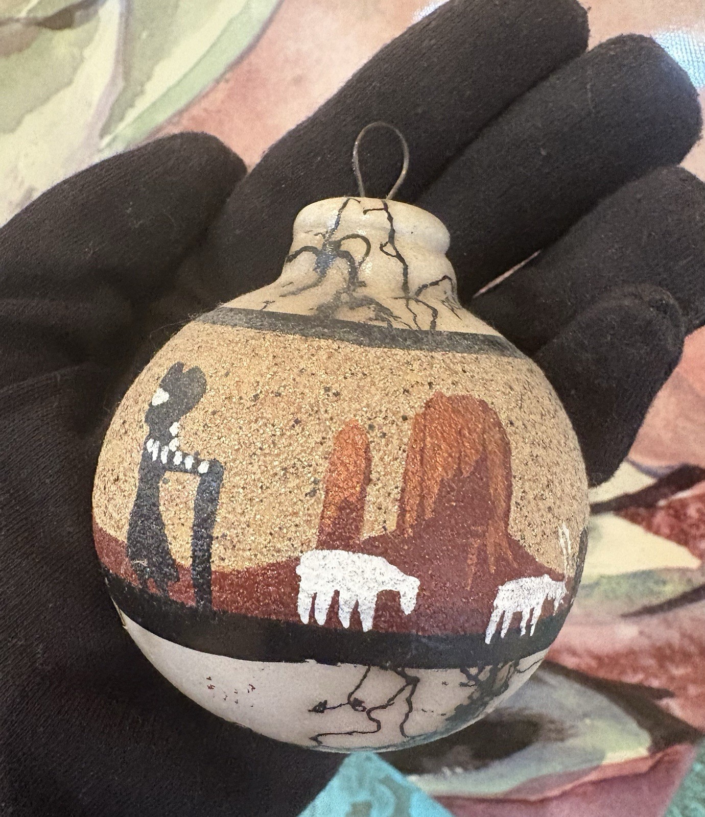 Navajo Art Horse Hair Pottery Christmas Ornament Signed Navajo Art Horse Hair Pottery Christmas Ornament Signed