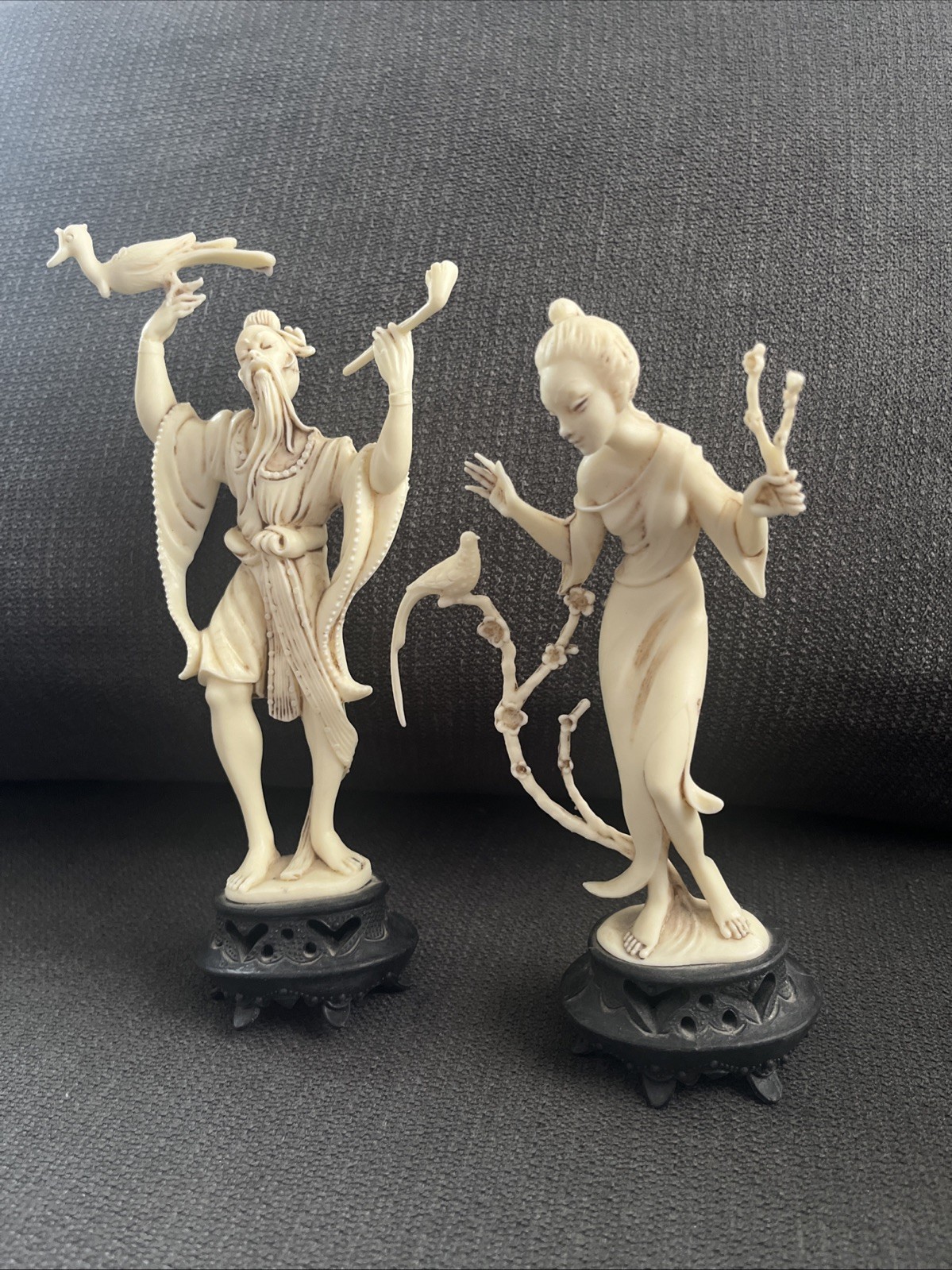 Norleans Asian Woman and Man W/Pheasant and Cherry Blossom Sprig, Made in Italy