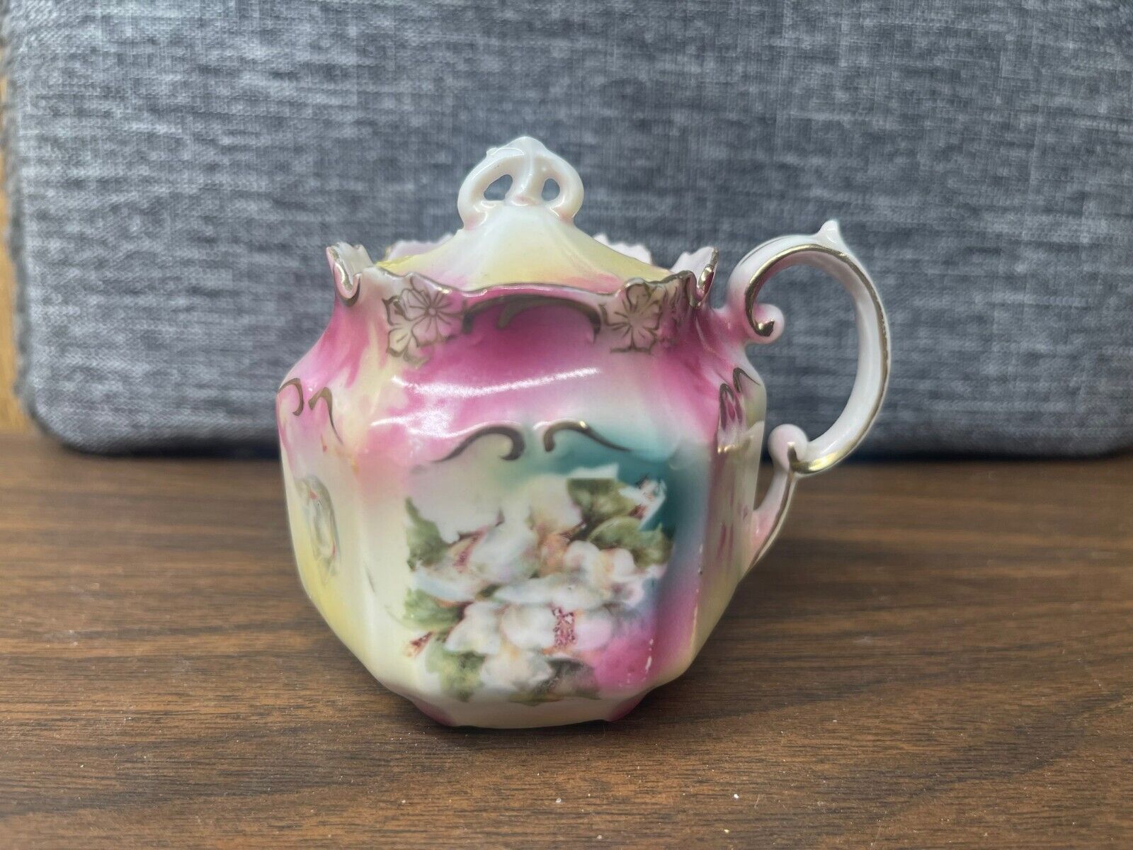 Vintage Antique RS Prussia Lidded Pink Floral Sugar Bowl Shabby Chic