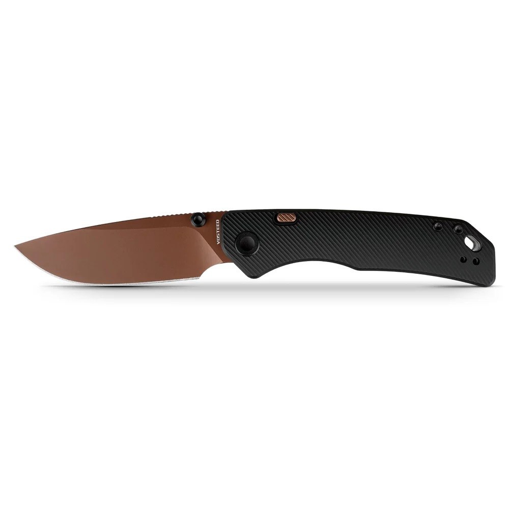Vosteed Marten 330 Folding Knife 3.3 in Black Aluminum 154CM Drop Point Copper