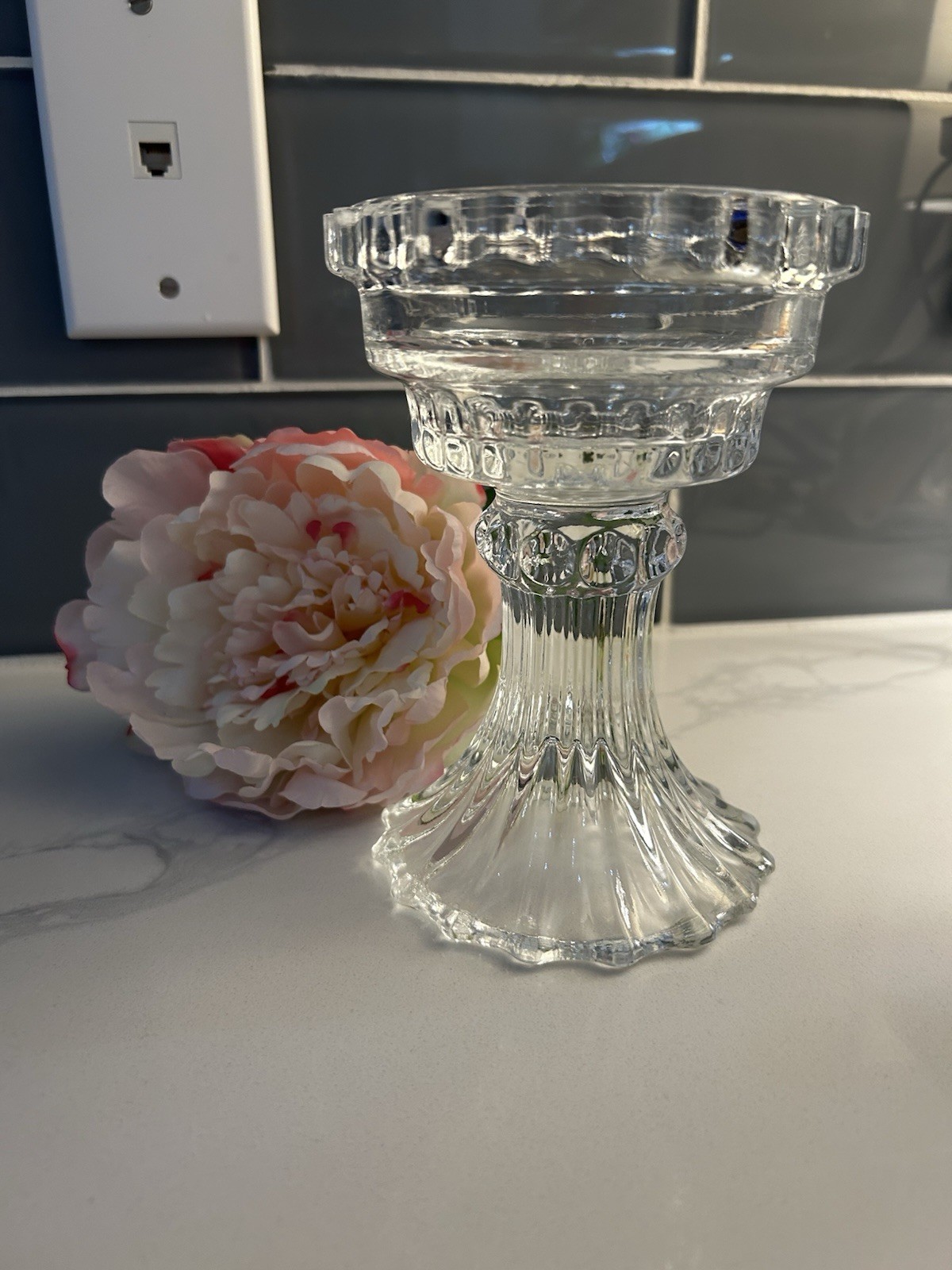 1970’s Vintage L. E. SMITH Clear Pressed Glass Fairy Lamp  Base Only READ