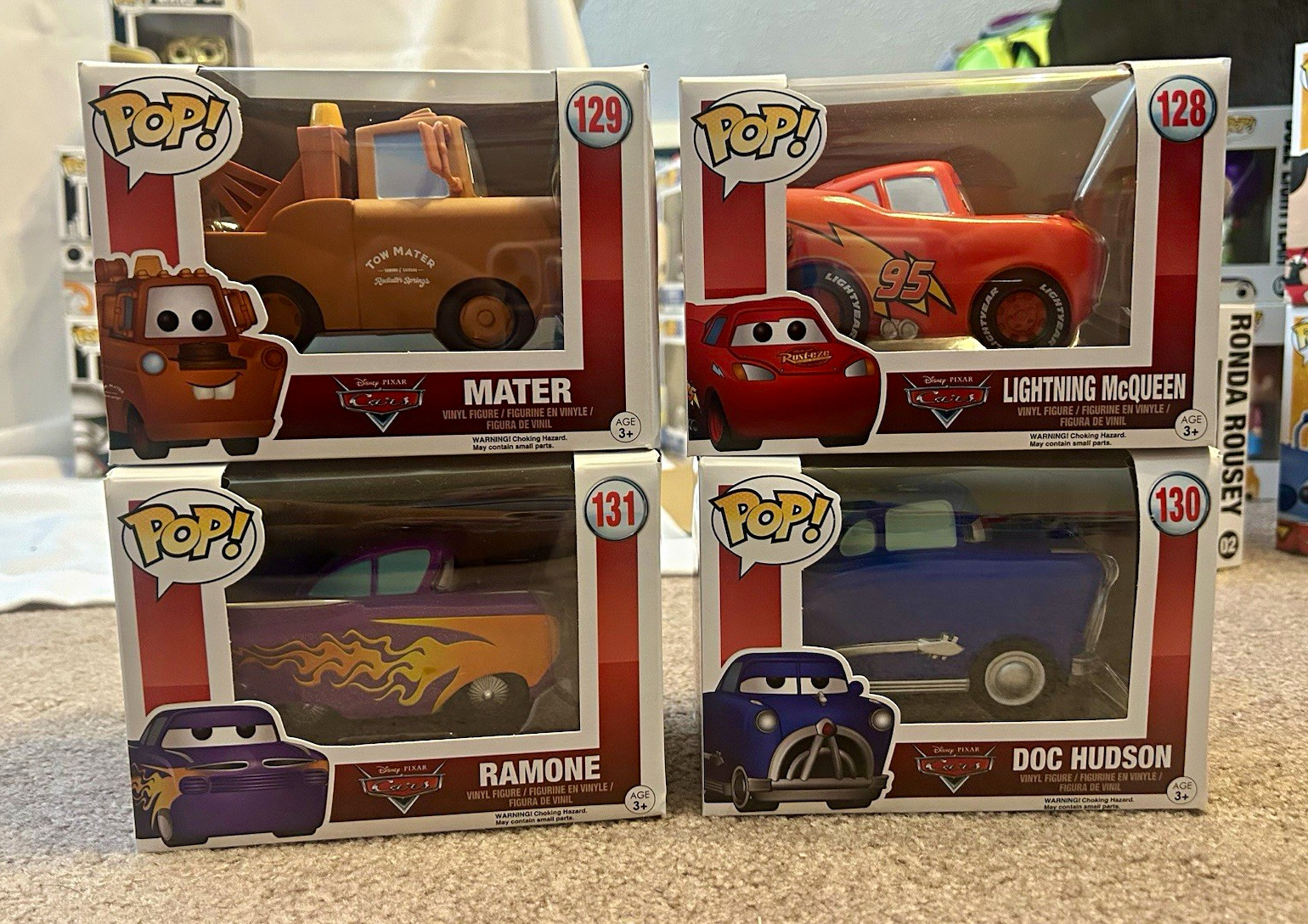 Funko Pop Disney Pixar Cars Lot of 4 Lightning McQueen Mater Doc Hudson Ramone