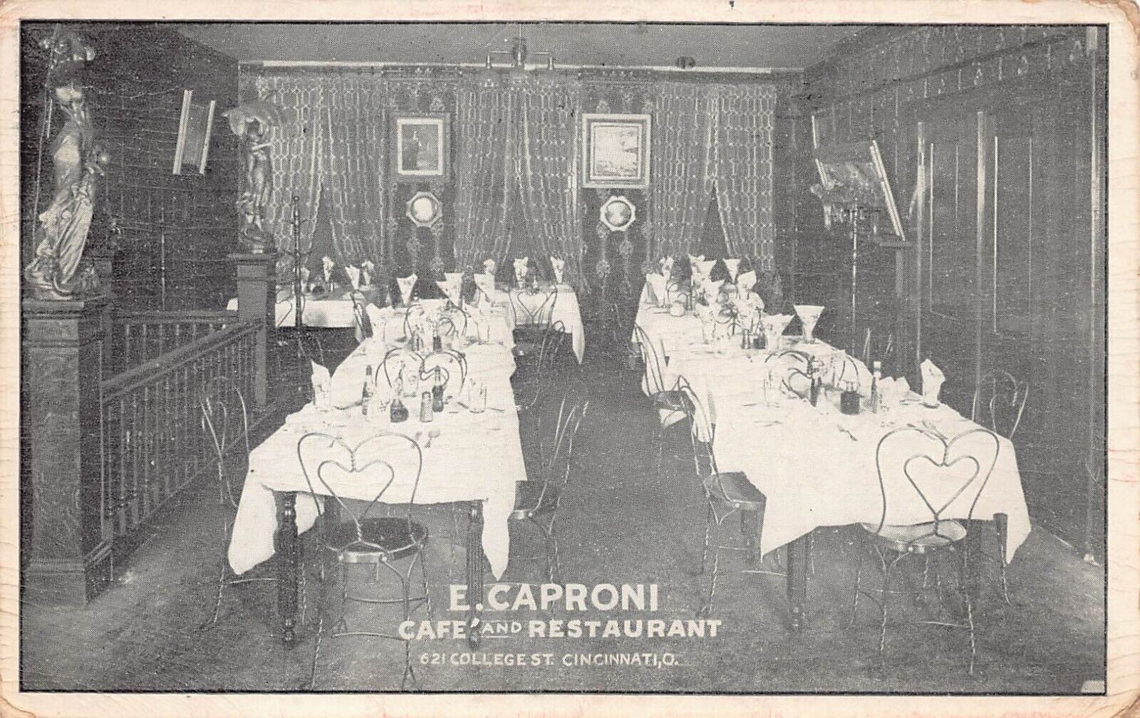 Cincinnati OH Ohio Vintage c1910 Postcard E Caproni Cafe Restaurant Interior