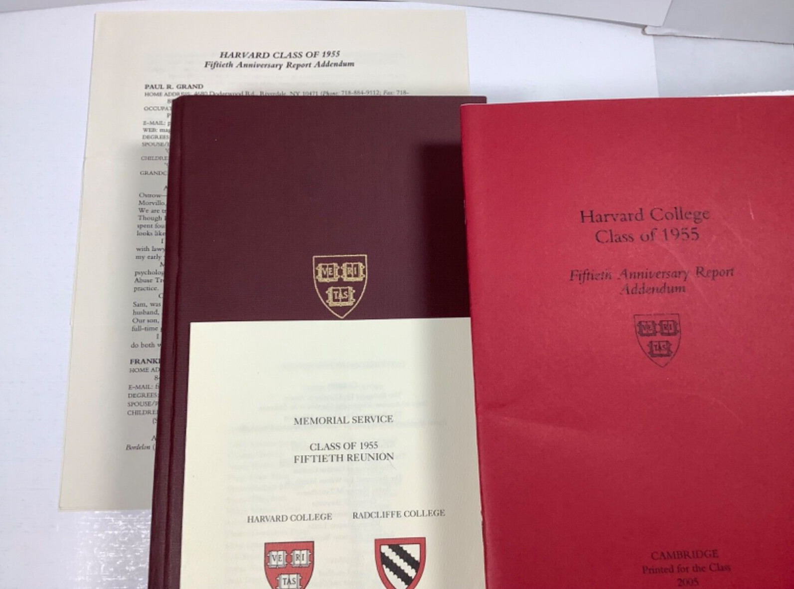Harvard College Class of 1955 Fiftieth Anniversary Report w/ Addendum & Memorial