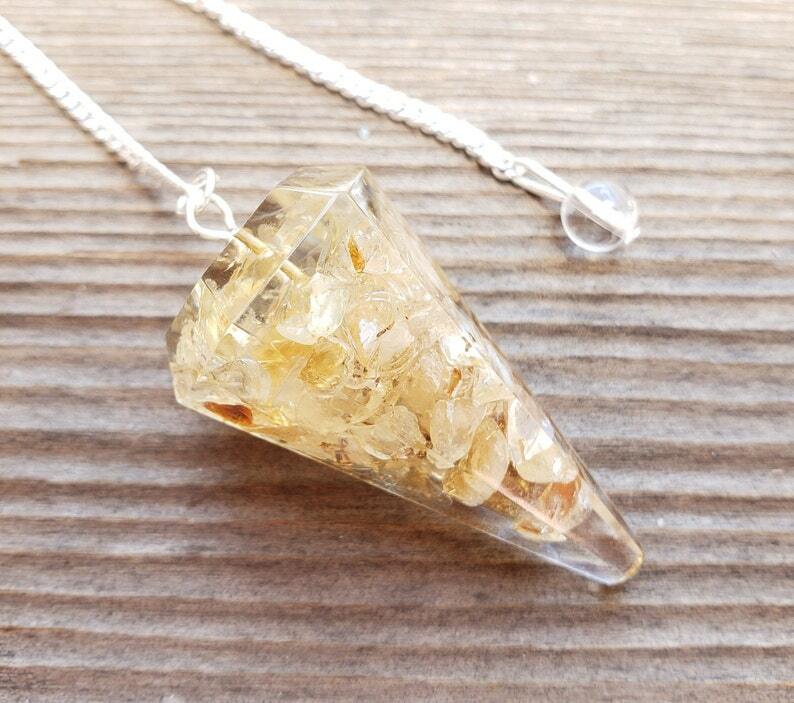 ORGONE CITRINE GEMSTONE FACETED ORGONITE PENDULUM 