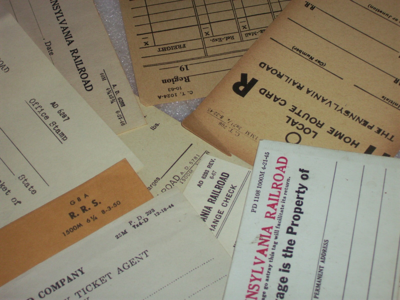 9 Pennsylvania railroad items PRR shipping Envelope Placement route card Receipt