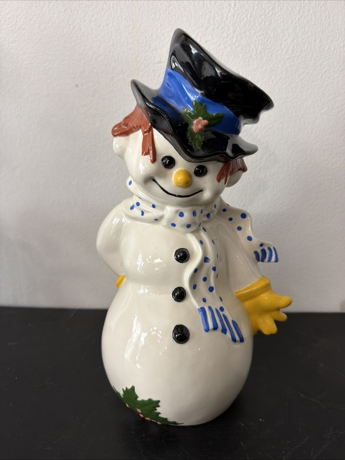 VTG  BYRON MOLD Hand Painted  Ceramic Snowman & Candy Cane Xmas  Figurine 11”
