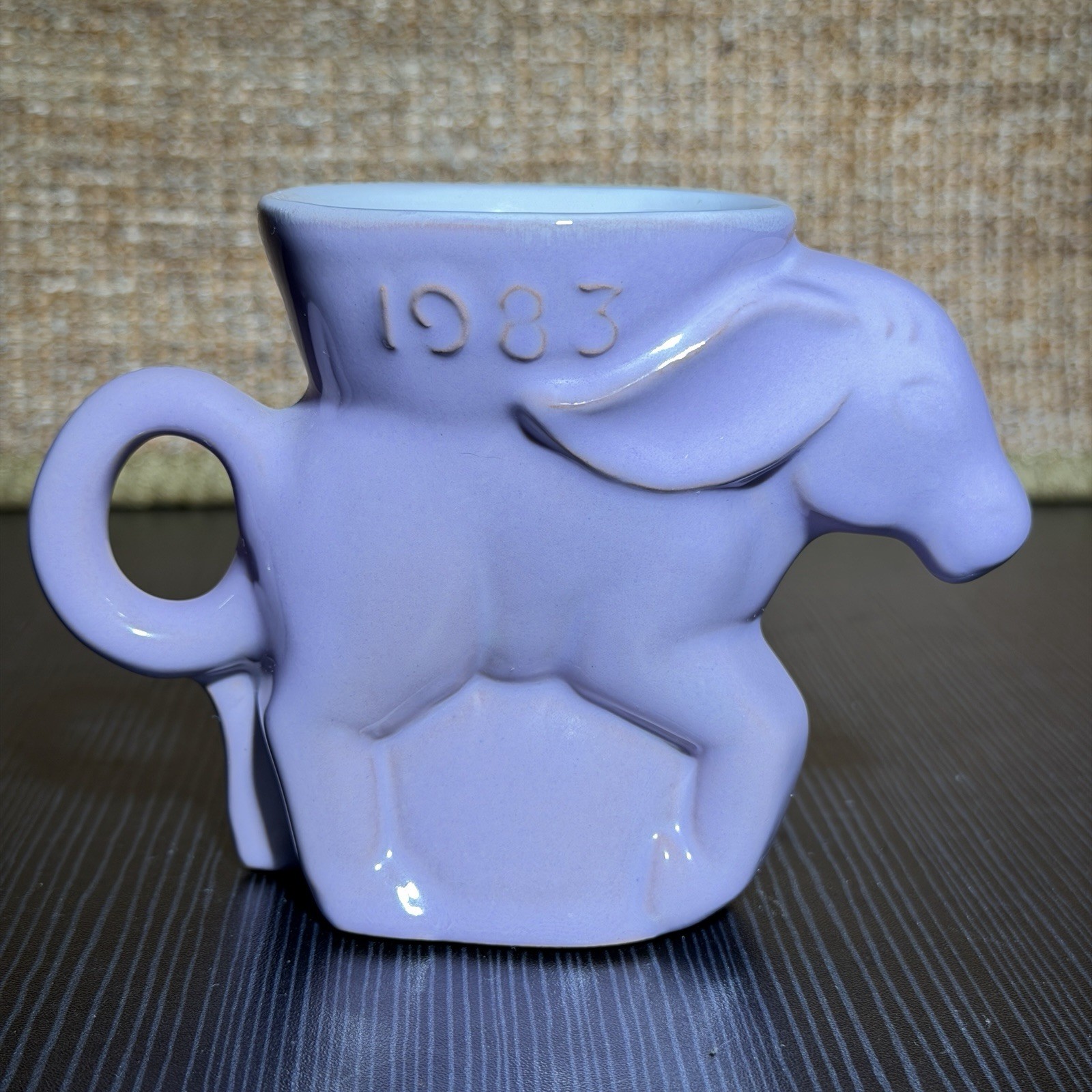1983 Frankoma Pottery Lavender Democrat Donkey Mug Political Election Vote