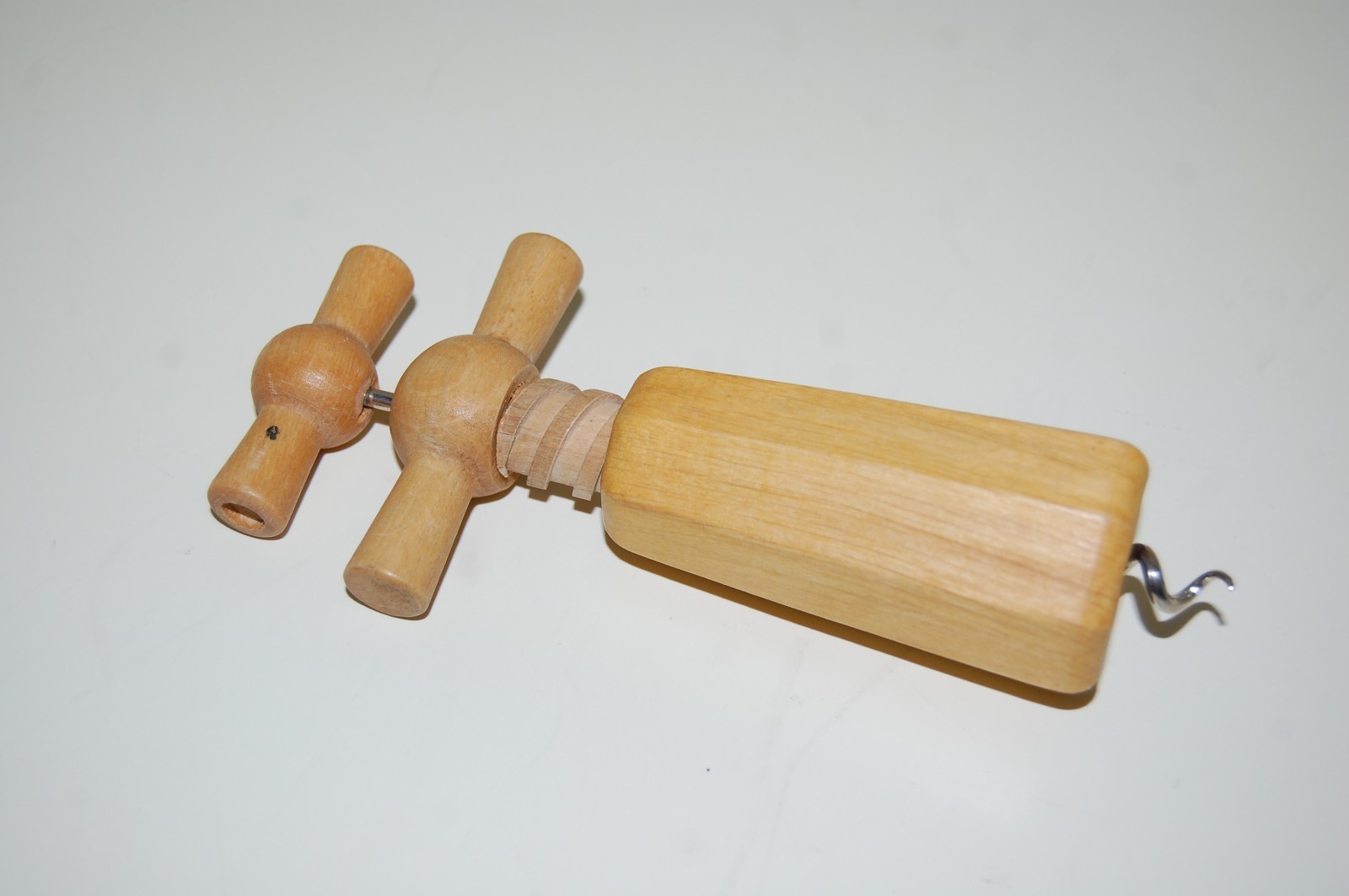 Vintage French Double Action Wood Twist Wooden Corkscrew Wine Bottle Opener