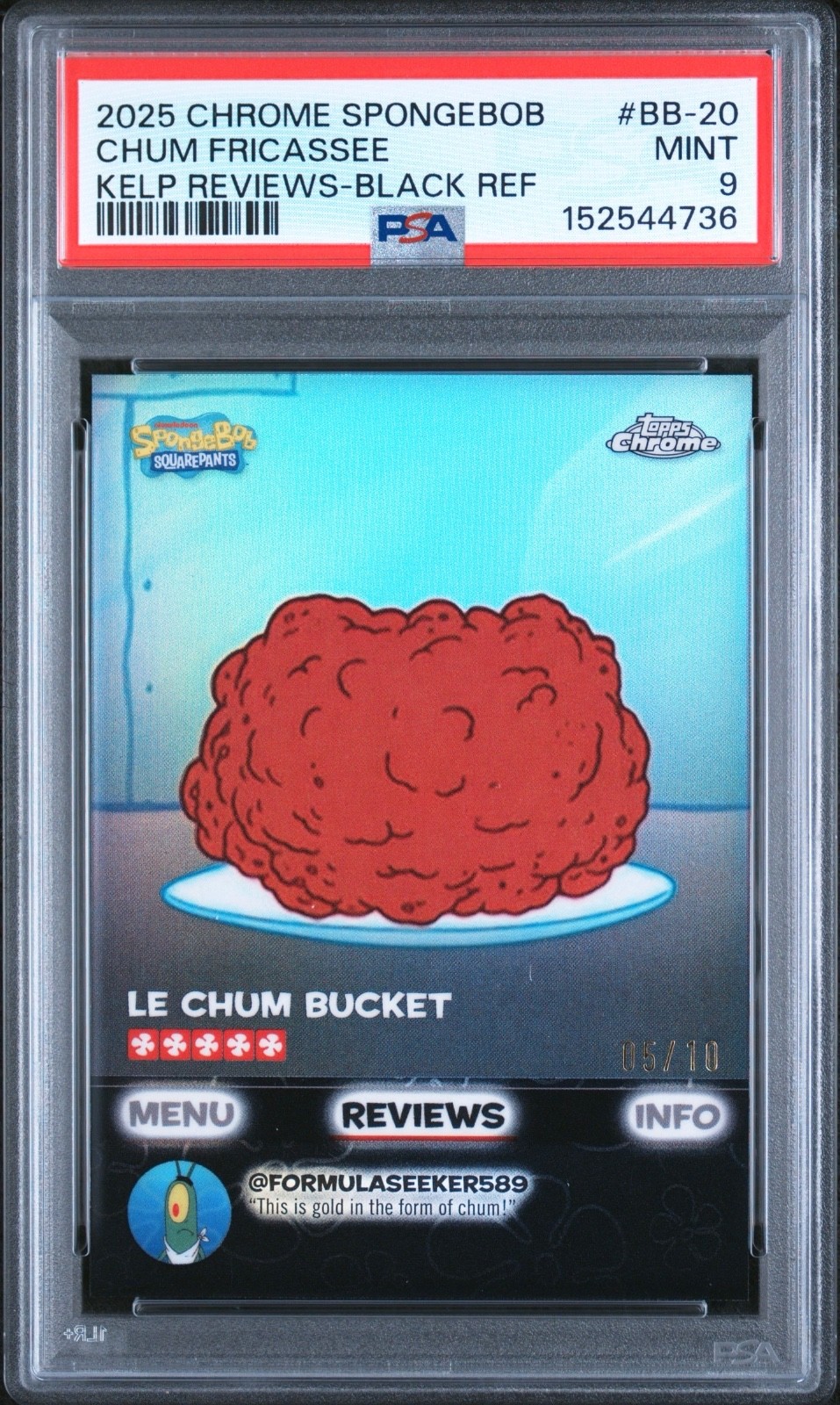 2025 Topps Chrome Spongebob Chum Fricassee Kelp Black Refractor /10 #BB-20 PSA 9