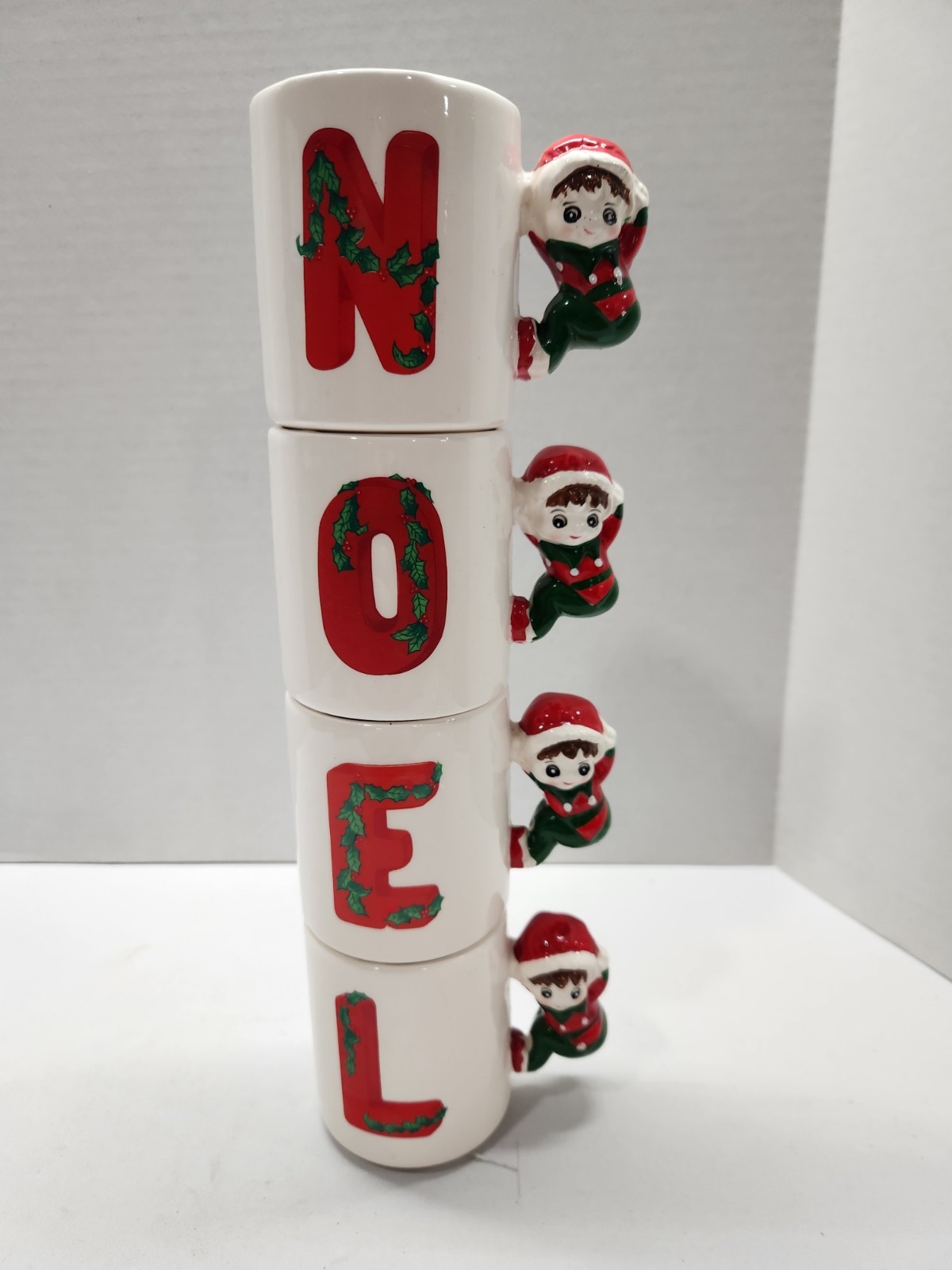 Vintage NOEL Elf Stacking Mugs Vintage Elf Cups Set of 4 House Of Lloyd Taiwan