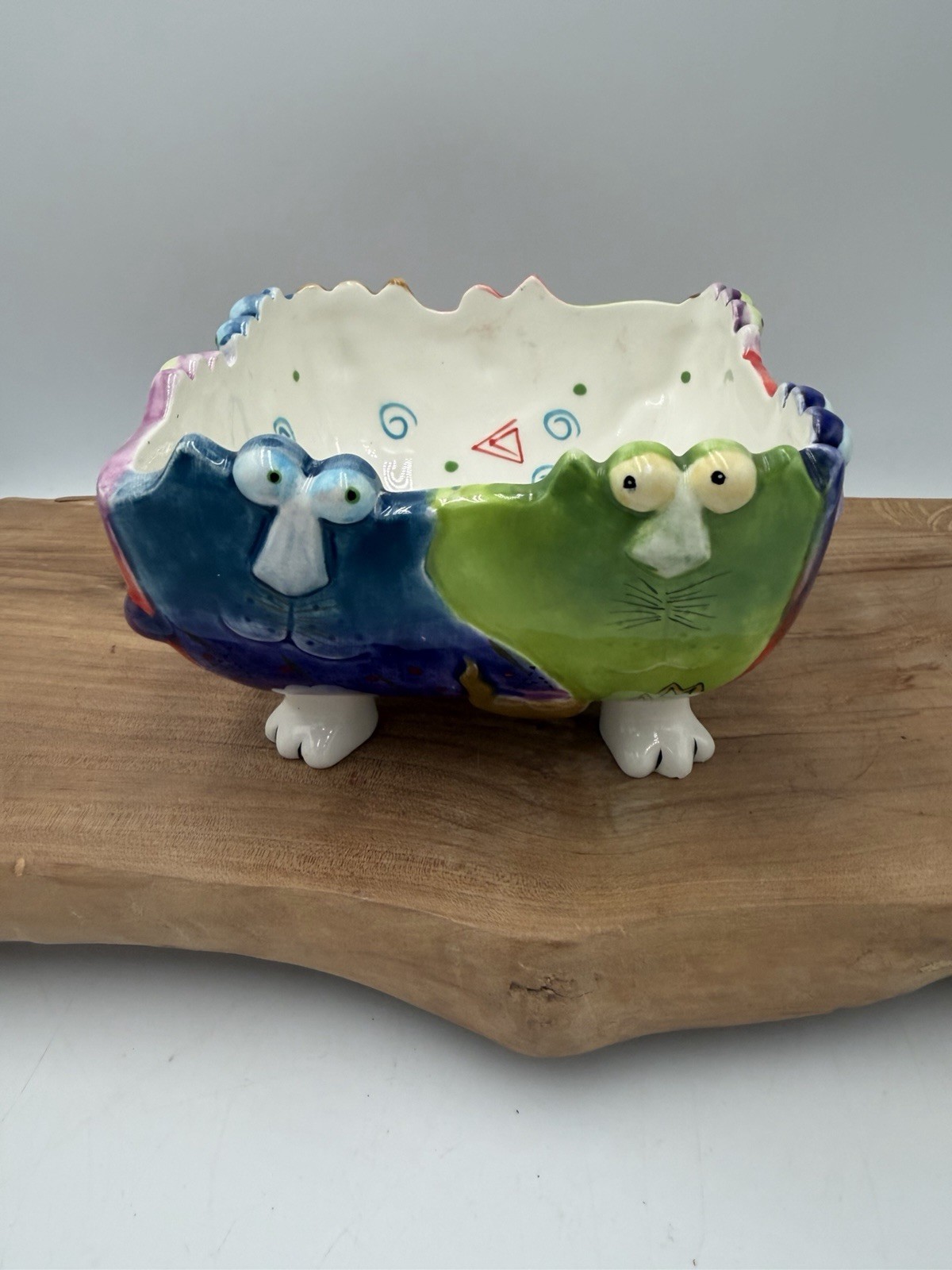 Joy Cats 6” Trinket Bowl Studio Designworks 1990s Memphis Pop Whimsy Face Feet