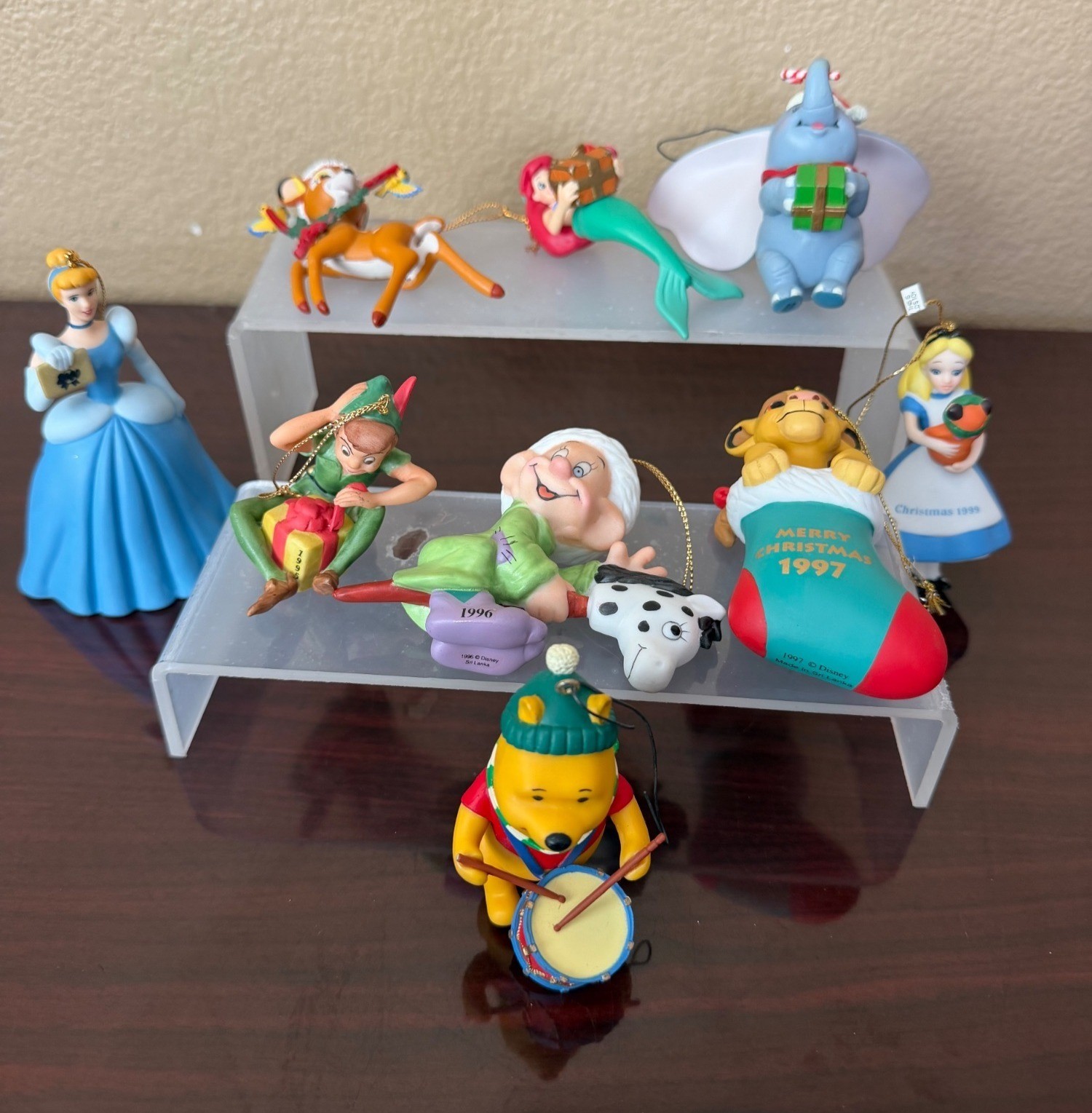 1990s Lot of 9 Grolier Disney Christmas Ornaments Cinderalla Dumbo Simba Bambi