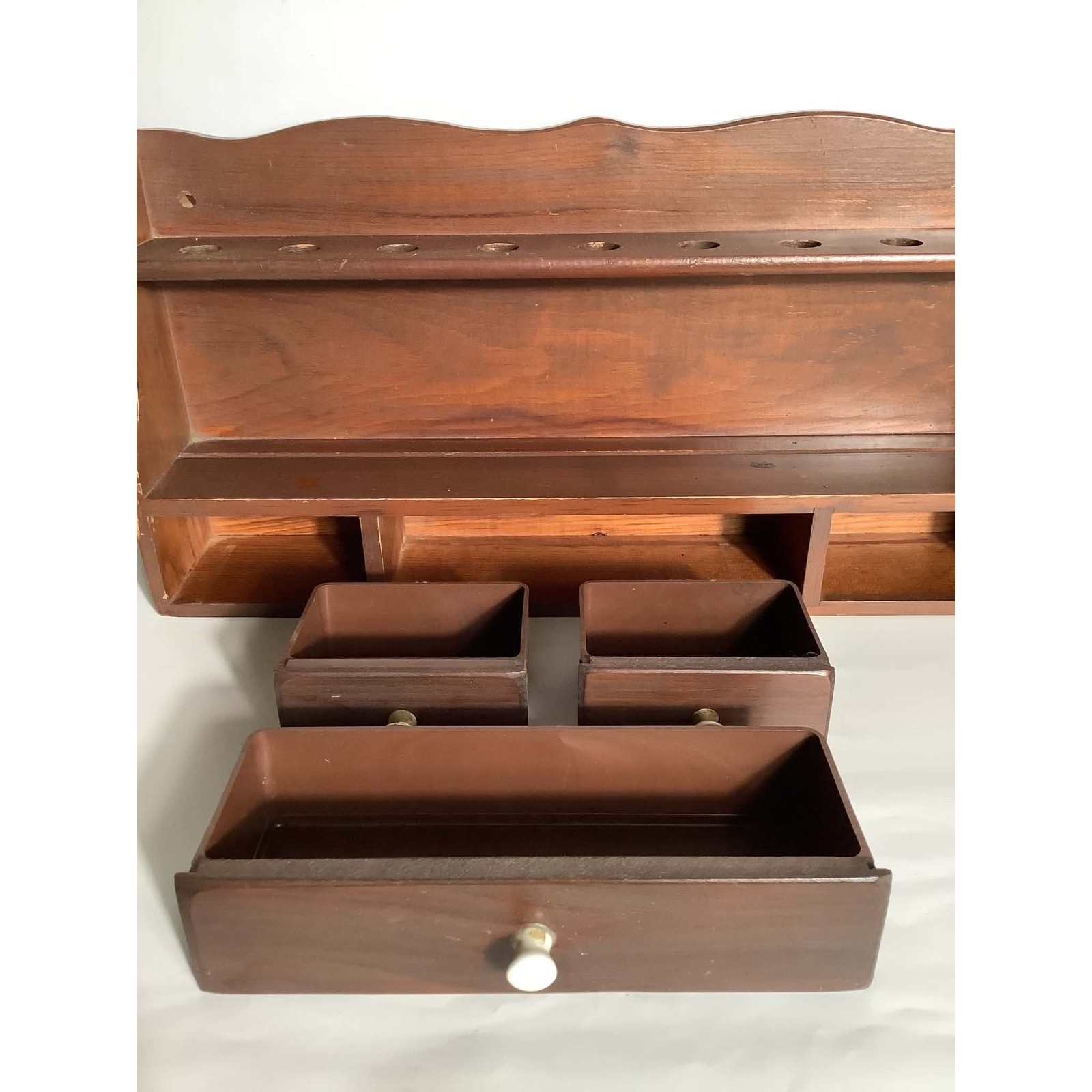 VTG Manchester Wood 10-Slot Pipe Rack Wall Mount Storage 3 Drawers Vermont Pine