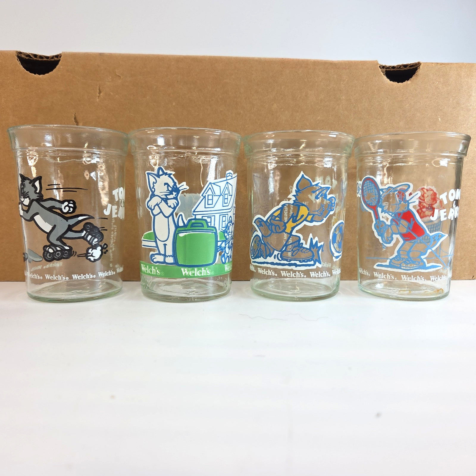 Set Of 4 Welch\'s 1990,91, 93 Jelly Jars Tom & Jerry Juice Glass