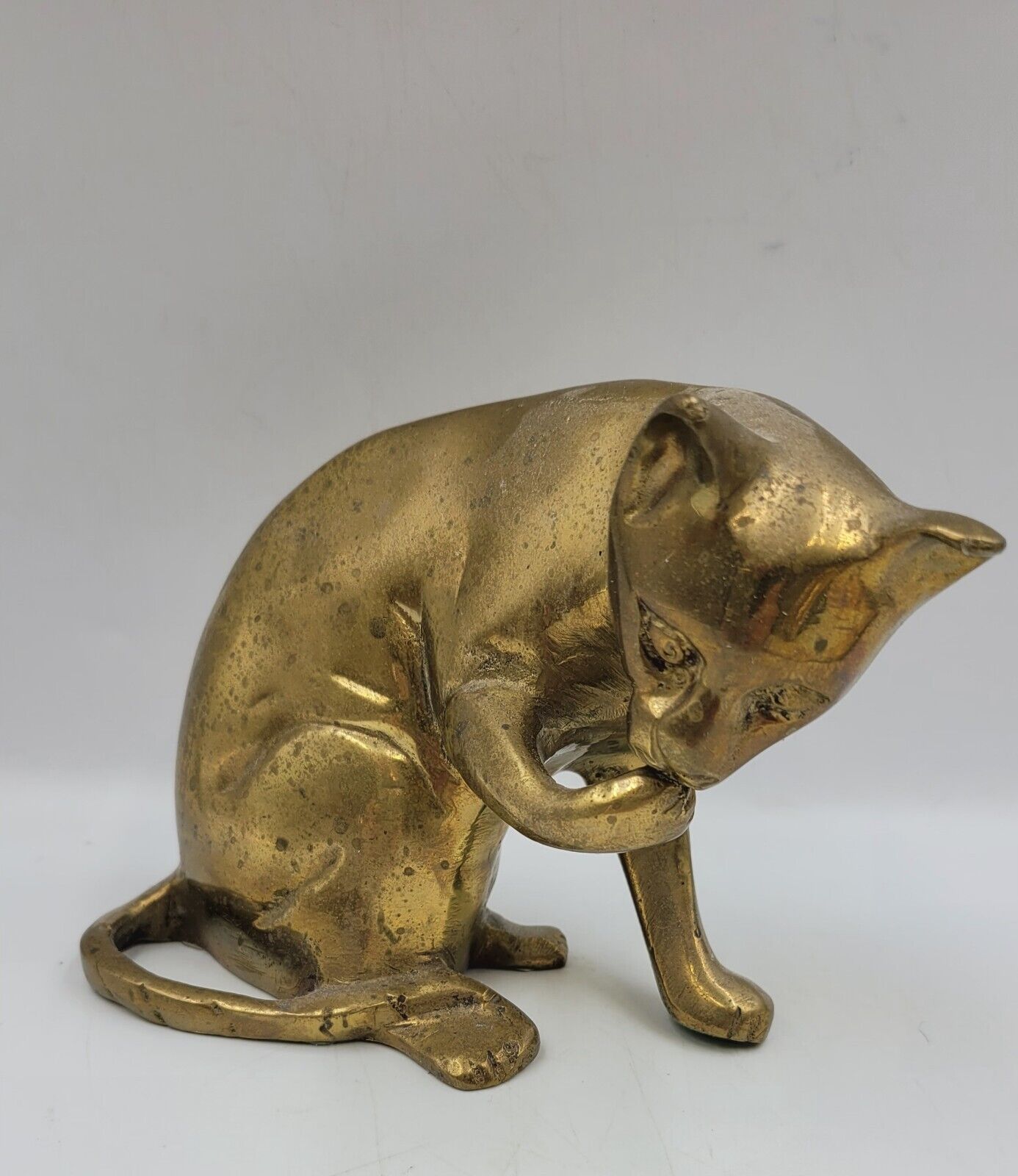 Victorian Style Brass Cat Figure Handmade Sculpture Vintage 