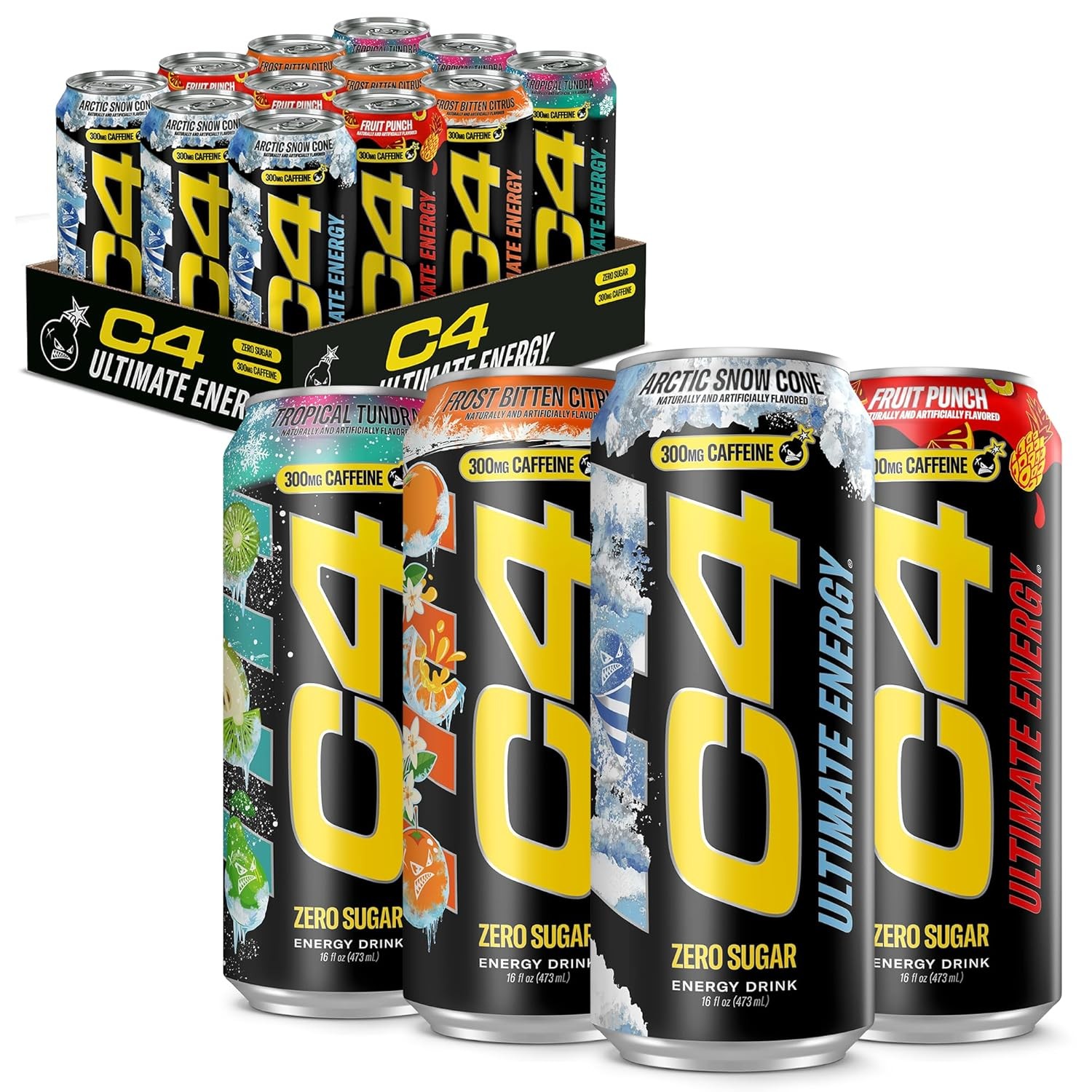 C4 Ultimate Energy Drink 300mg Caffeine Zero Sugar 16 Fl Oz Variety Pack