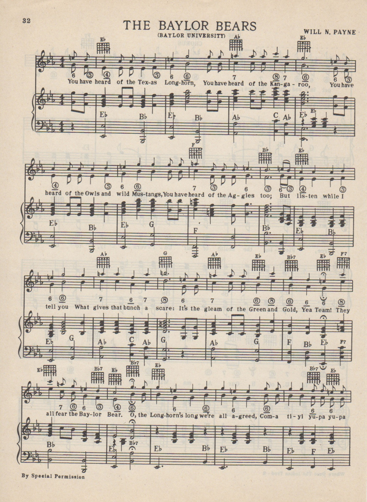 Vtg BAYLOR UNIVERSITY song sheet  