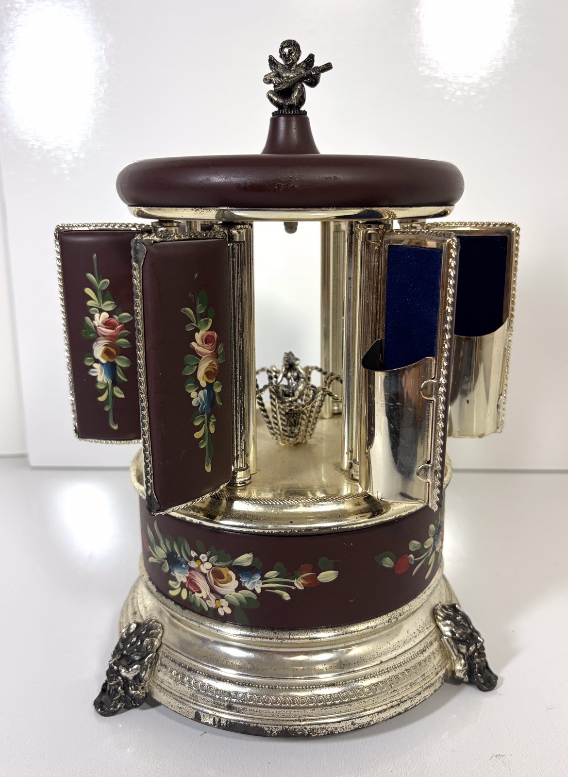 Vintage Reuge Musical Carousel Cigarette/Lipstick Holder Swiss Movement NOT WORK