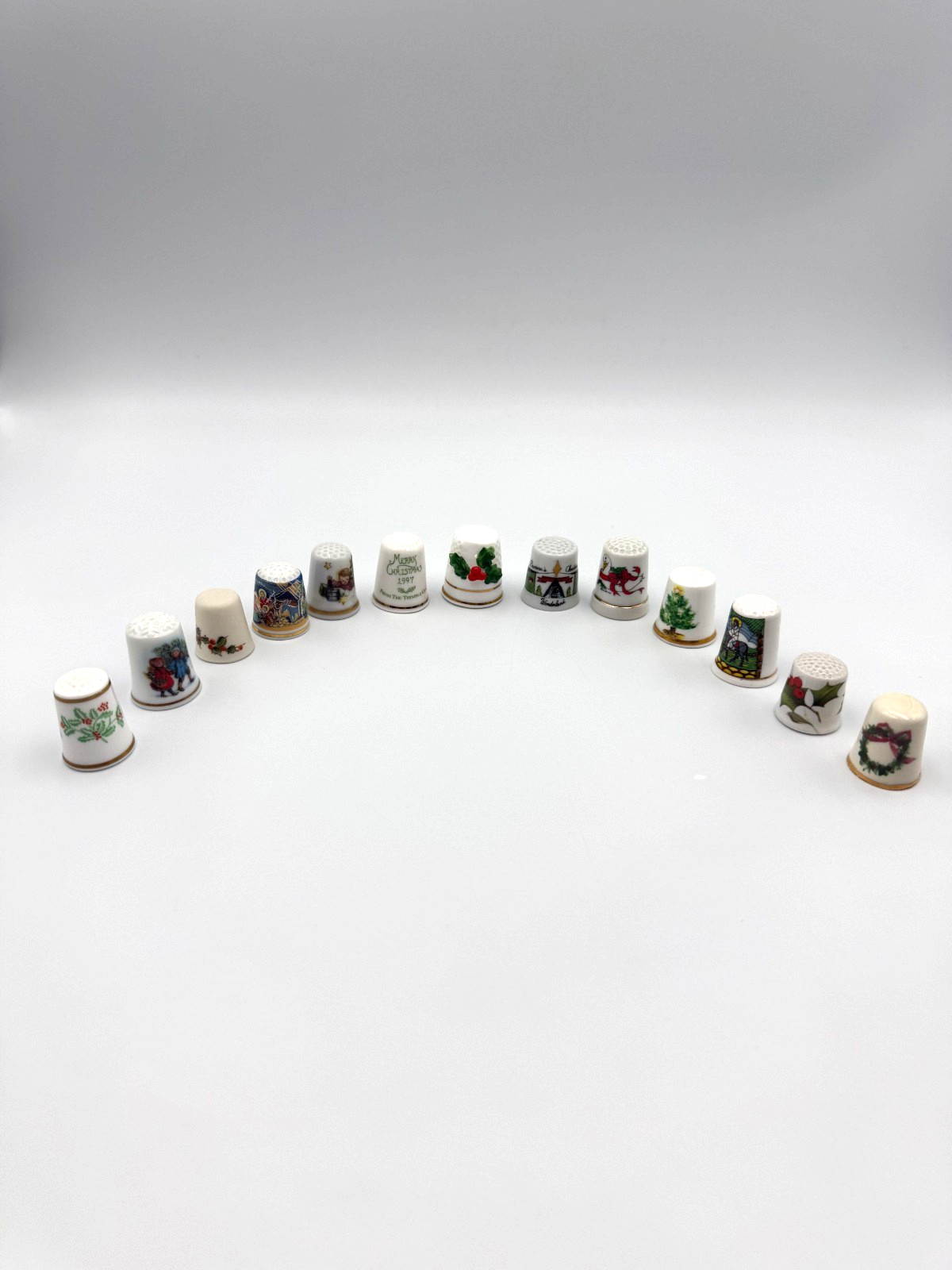 Vintage Baker's Dozen Porcelain Christmas Thimbles