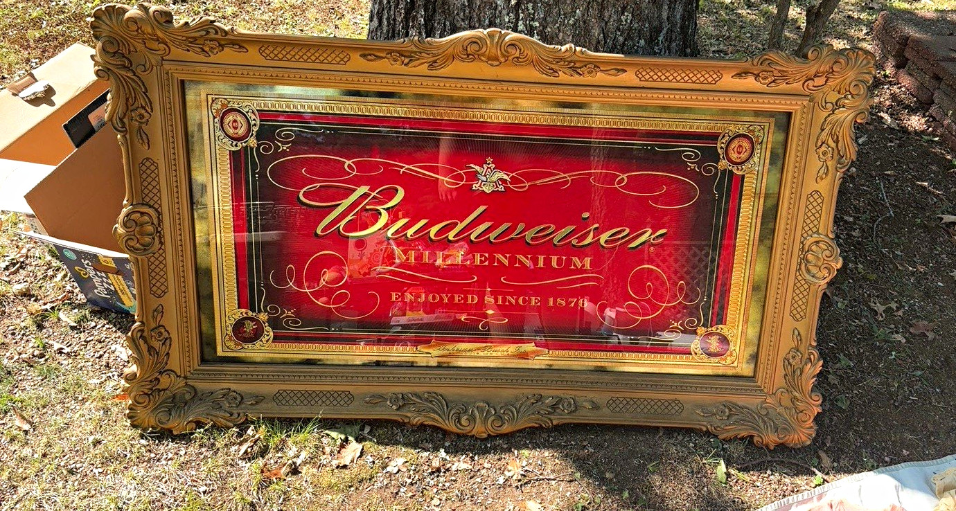 Budweiser Milennium Framed Sign Bar Mirror Ornate Gold
