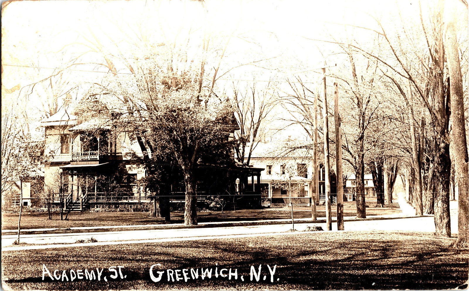 RPPC 1919 Academy Street View Greenwich, New York NY Postcard Divided Posted