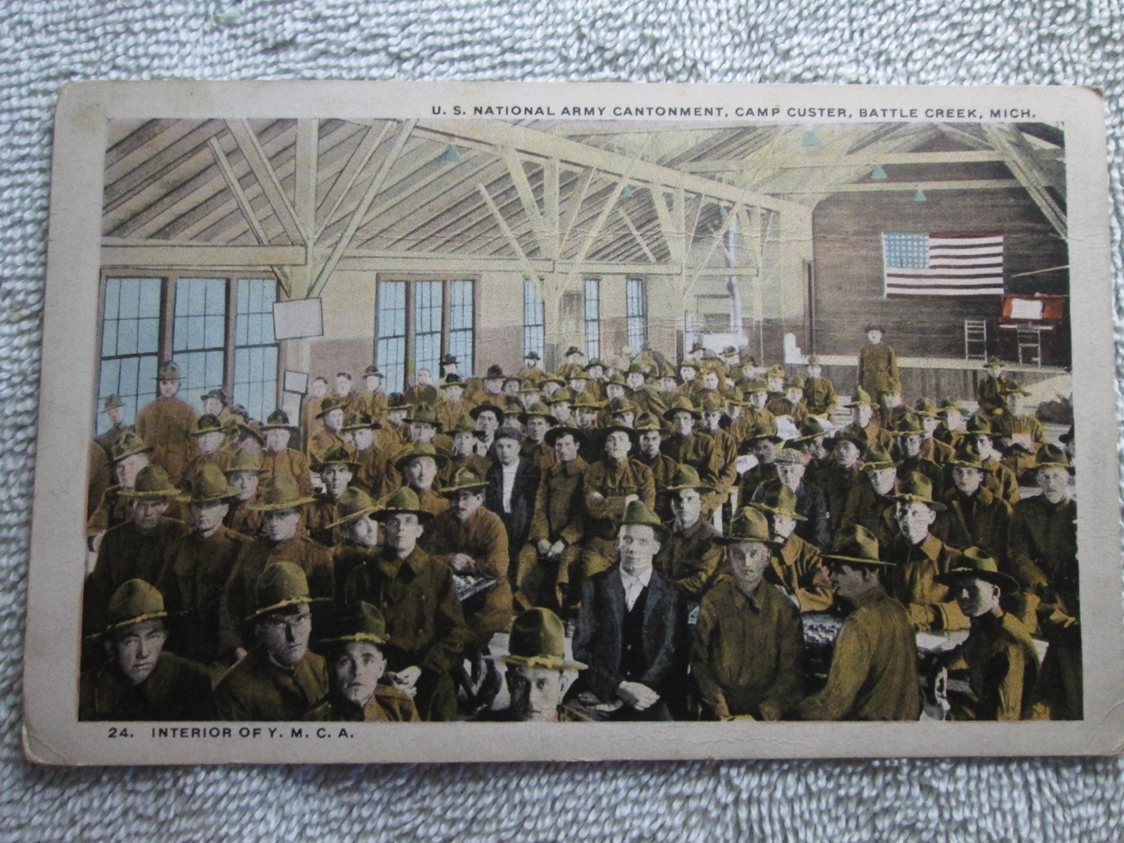 Antique Interior Of Y.M.C.A., Camp Custer, Battle Creek, Michigan WWI Postcard