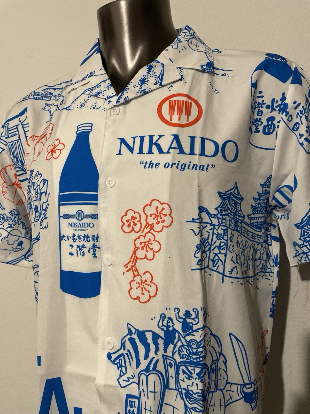 NWOT Nikaido Shochu LA DODGERS All Around Logo Button Up Shirt Adult Lg *RARE*
