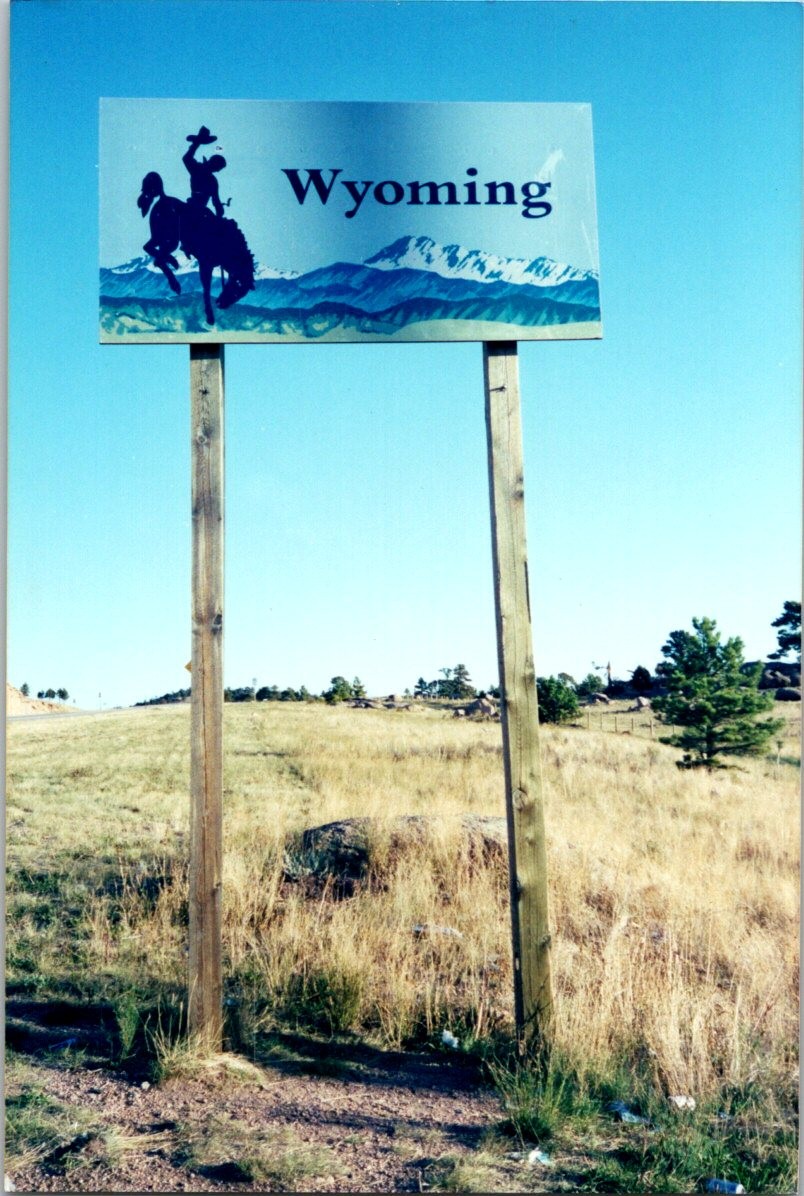 Wyoming State Sign and Landscape Scenic View Continental Postcard B244