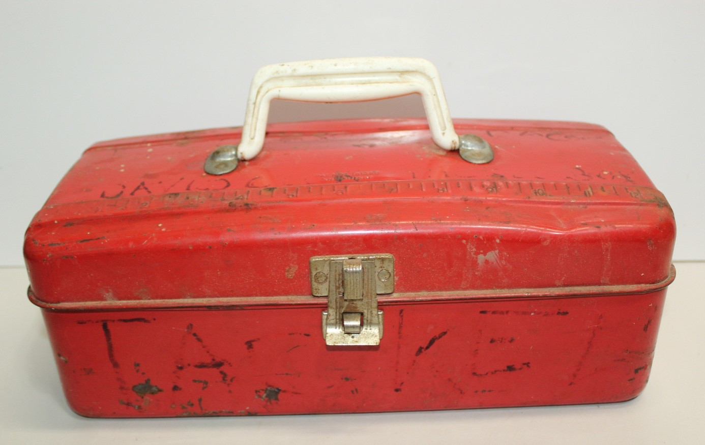 Vintage 1950s  Red Metal Tool / Fishing Box with tray Retro 14 x 6.5 x 5 in