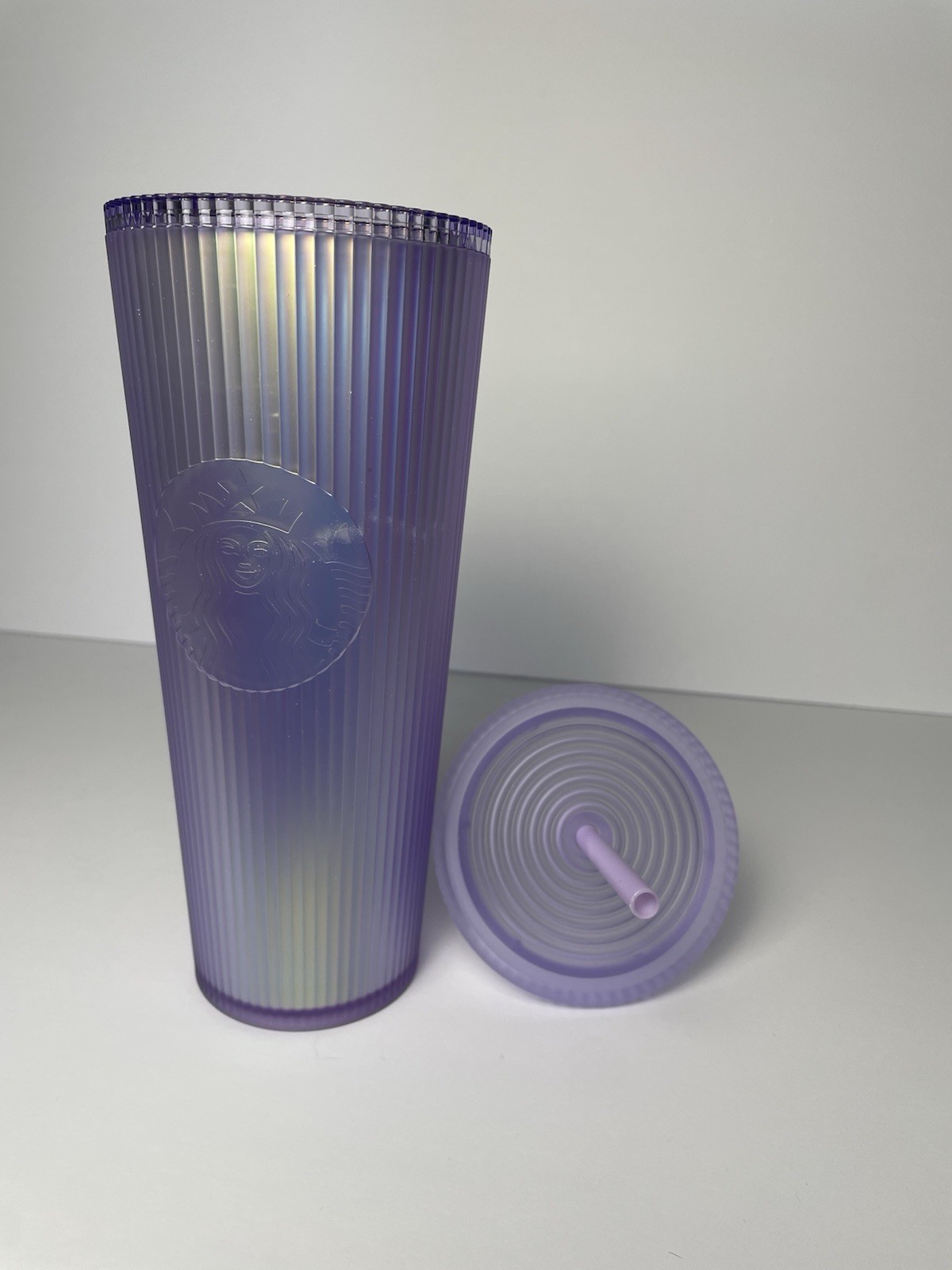 Starbucks Lavender Iridescent Ribbed Tumbler Cold Cup w/ Straw 24 oz